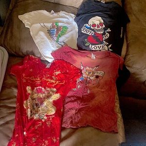 3 women’s EDHARDY tshirts no more white butterfly